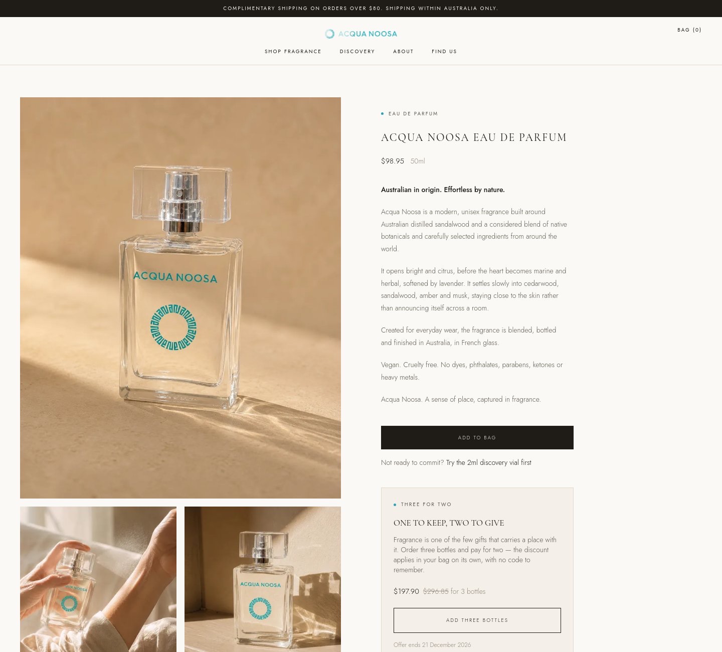 Acqua Noosa — The new product page, August 2026 — the AI Studio imagery in place